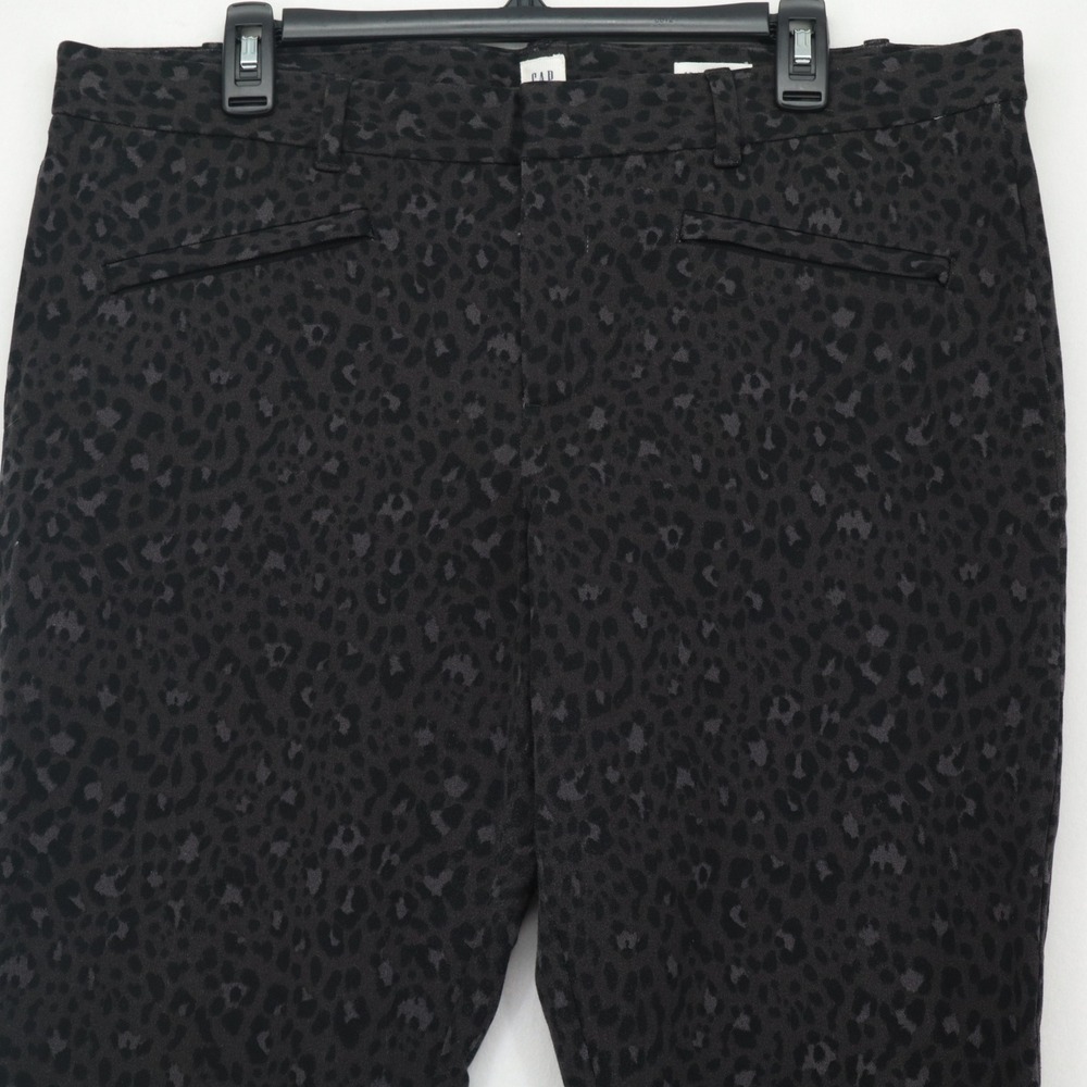 GAP Womens 16R Skinny Ankle Pants Grey Black Leopard Print Stretch Trouser Chino